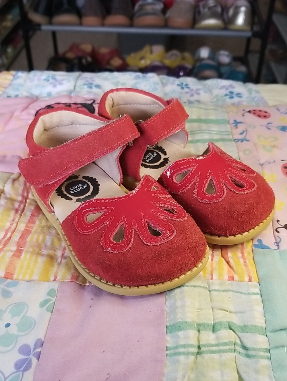 Livie & Luca Red Suede & Patent Leather Mary Jane Shoes Size 5 Petals